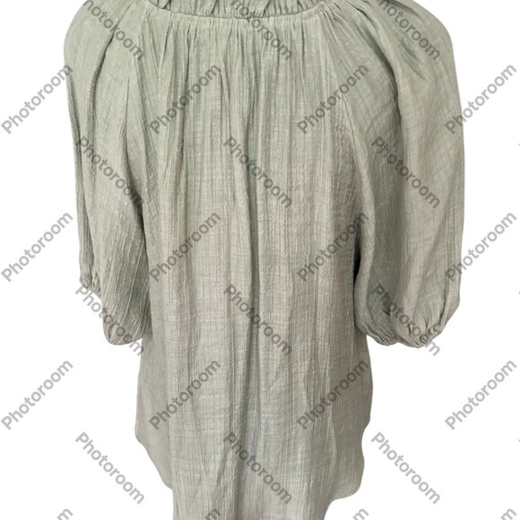 Blu Pepper Medium Sage Green Short Sleeve Gauzy Flowy Ruffle Neck Blouse - Picture 6 of 6